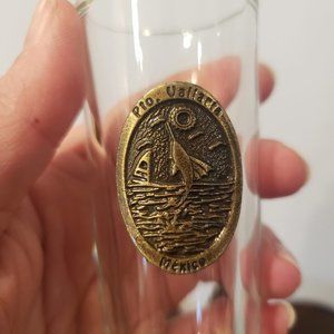 Crisa Libbey Puerto Vallarta Shot Glass Bronze Medallion Mexico Souvenir Tequila
